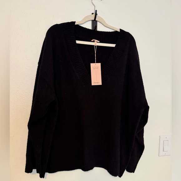 NEW Eberjey Recycled Boucle Boyfriend Oversized Sweater Size XL Black NWT - Picture 2 of 8